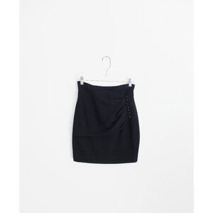 Vtg 80s Emanuel Ungaro Solo Donna I.Magnin Black Wool Faux Wrap Skirt 38 US 2
